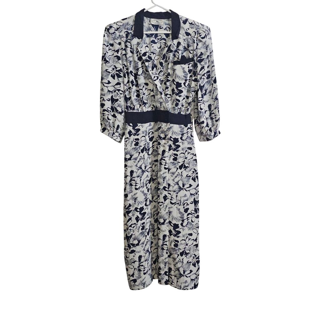 jonathan martin Navy and White Floral Midi Dress